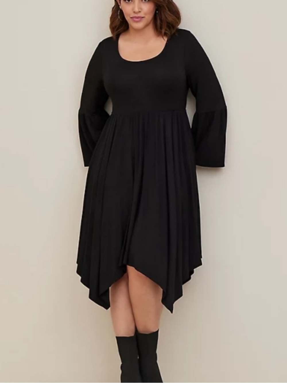 Torrid Black Midi Supersoft Bell Sleeve Hanky Dress 2X 18491106